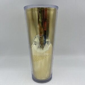 Starbucks Tumbler 24 oz Gold Cross Hatch Lid Straw Iridescent 2014 *NO LID